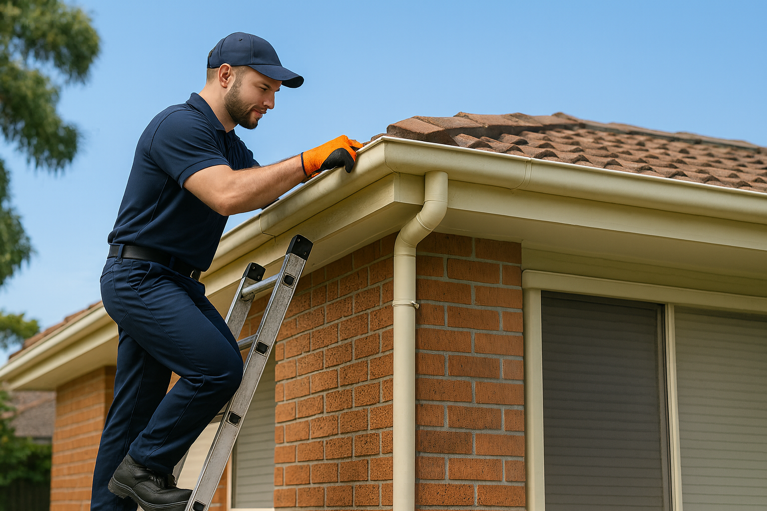 Plumber cleaning gutters in Sydney home