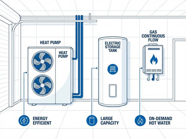 Comparison of different hot water system types