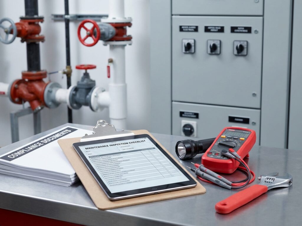 Commercial facility compliance audit checklist maintenance inspection documentation plumbing electrical systems