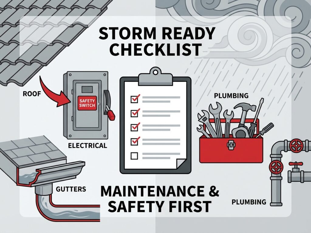 Emergency plumbing electrical roofing storm preparation checklist Sydney homes