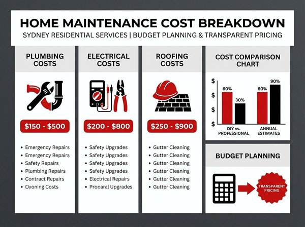 Home maintenance cost breakdown Sydney services plumbing electrical roofing pricing comparison