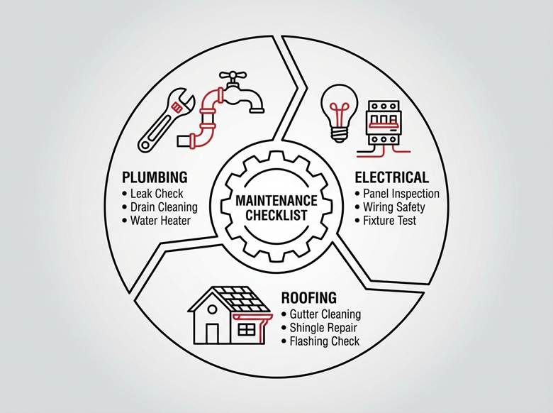 Strata maintenance guide checklist showing plumbing electrical roofing compliance requirements for apartment buildings body corporate AGM preparation