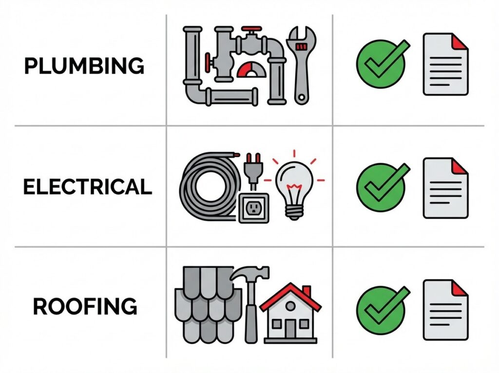 Plumbing electrical roofing maintenance categories diagram for rental property tax deductions checklist