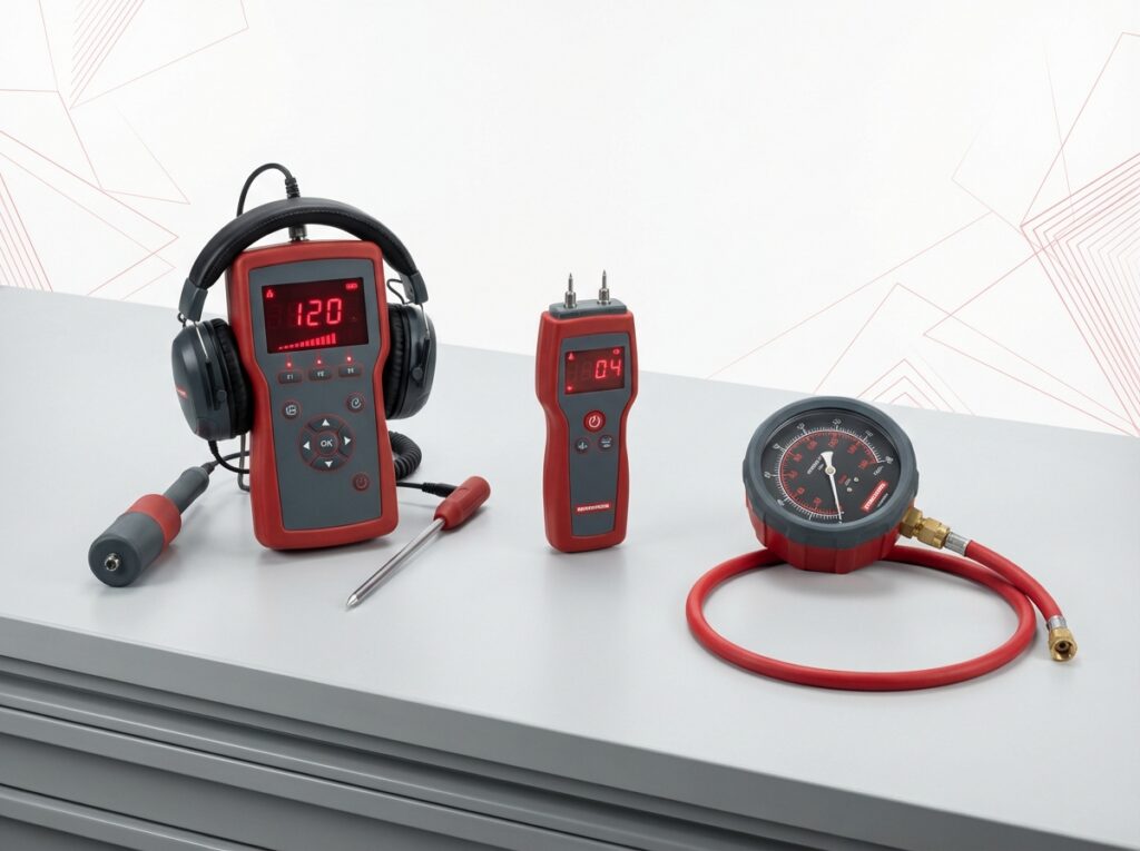 Acoustic leak detection device and moisture meter equipment used by professional plumbers for hidden water damage detection leak diagnosis